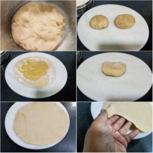 Collage showing prep pics to make Sindhi Kutti | Bhori | Bhorat