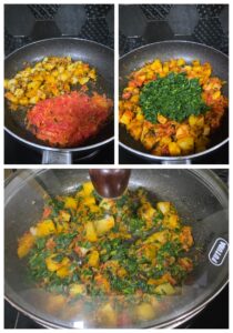 Aloo Methi Sabzi | Methi Alu In the making with tomatoes and spices