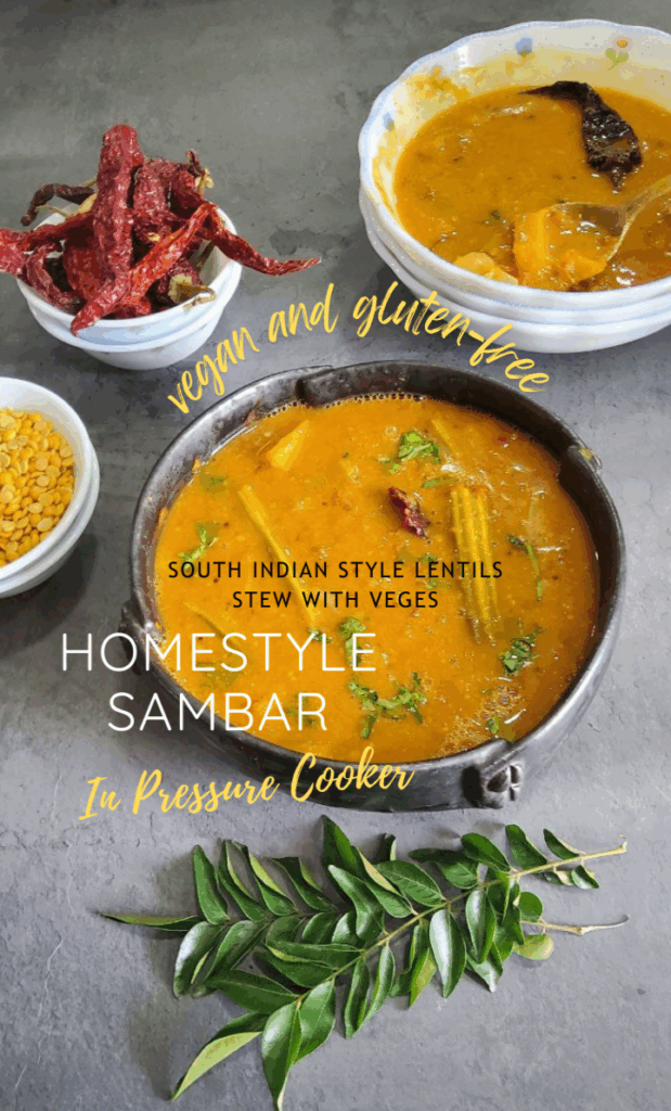 Sambar Recipe (Homestyle in Pressure Cooker) pin 1