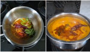 Tempering poured over sambar