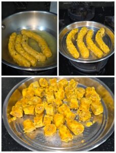 Boiling of gatta and then cut into pieces 