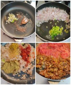 Collage showing the gravy making prep pics to make Methi Matar Malai recipe 