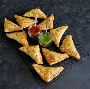 Puff pastry Samosa (Air fryer method) ready to be served 