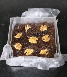 Brownie batter ready to go into the oven for baking 