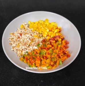 Chopped veges foe making Eggless Pizza Muffins Recipe (yeast free)