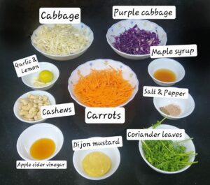 Ingredients used to make Easy Coleslaw Recipe (vegan)