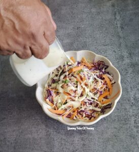 Dressing poured over vegetables 