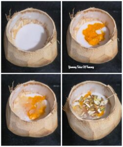 Layering of mango tadgola coconut summer cooler 