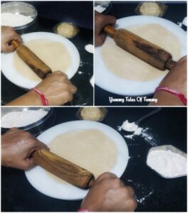 Technique showing how to roll roti/chapati using rolling pin and rolling board 