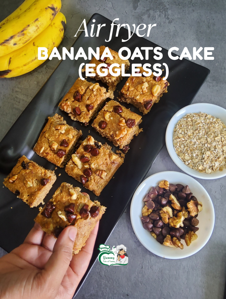 Air fryer Banana Oats Cake (eggless) pin 1