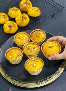 Mawa Kesar Pista Muffins (Eggless) | Eggless Mawa muffins