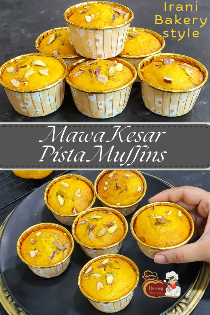 Mawa Kesar Pista Muffins (Eggless) | Eggless Mawa muffins pin 1