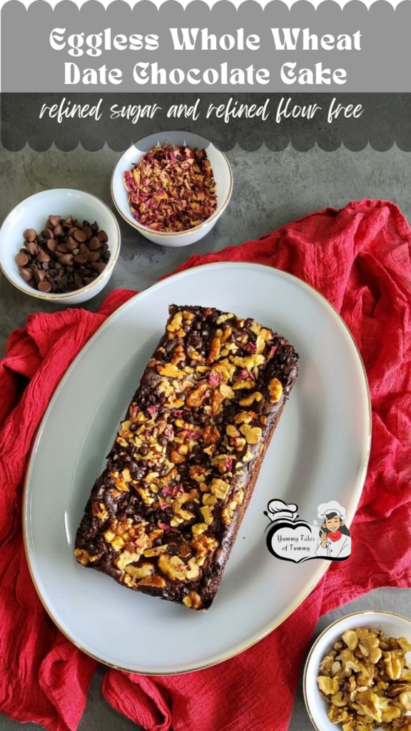 Eggless Whole Wheat Date Chocolate Cake pin 1