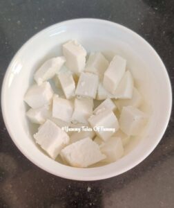 Homemade Paneer Recipe | How to make paneer at home cubed pieces kept in a bowl