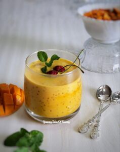 Mango Sago Pudding (Vegan) served with cherry on top