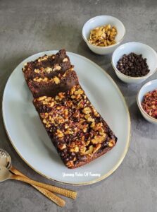 Sliced Eggless Whole Wheat Date Chocolate Cake