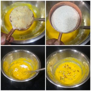 Mawa Kesar Pista Muffins (Eggless) | Eggless Mawa muffins prep pics mixing dey ingredients 