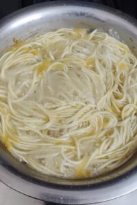 Pasta in pot of boiling water