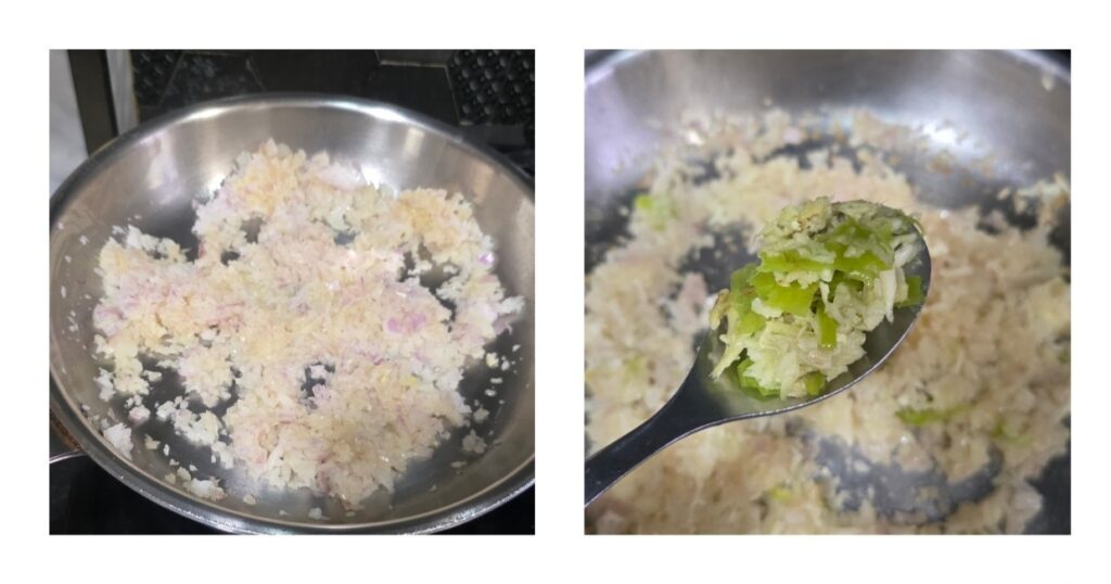 Sauteed Onions mixed with ginger garlic chilli paste in a pan