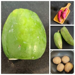 Ingredients used to make Raw Papaya Rosti (Thai style)