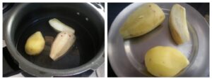 Sweet potato, potato and raw banana in a cooker yo be par boiled